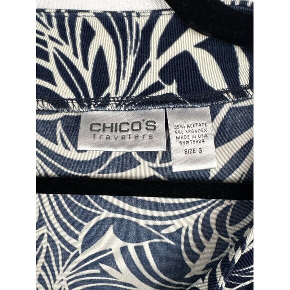 Women’s Chico’s Travelers Size 2XL Navy & White Patterned Short Sleeve Shirt - Picture 5 of 5